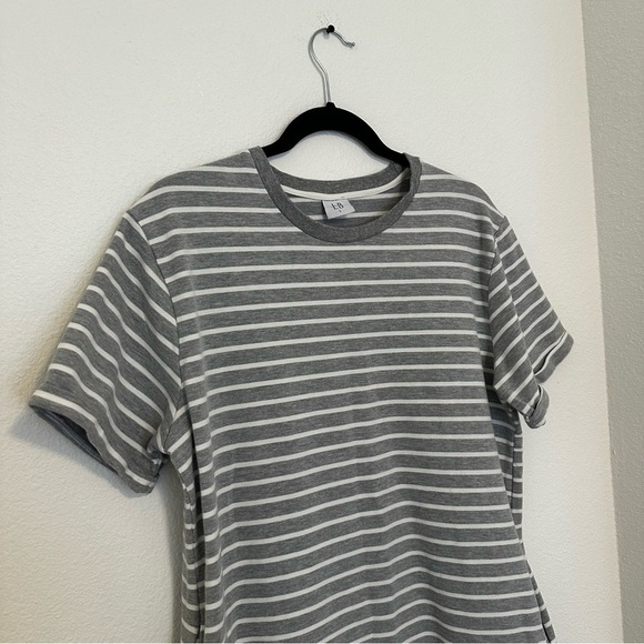 Little Bipsy Swoop T Shirt Dress Gray White Striped Side Pockets Size L Women’s - Picture 2 of 9